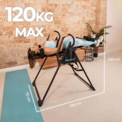 Panca per inversione Cecotec Drumfit Inversion 1800 - Supporta fino a 120 kg - Include accessori - Pieghevole - Altezza regolabile - Livelli multipli - Nero