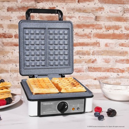 Cecotec Fun Gofrestone Piastra per waffle doppia 1200W - Capacit&agrave; per 2 waffle - Rivestimento antiaderente RockStone - Termostato regolabile - Waffle di grande formato