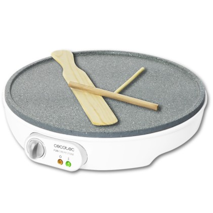 Cecotec Fun Crepestone Crepiera elettrica 1000 W - Rivestimento antiaderente RockStone - Potenza regolabile - Diametro 30,5 cm - Rullo stenditore e spatola inclusi