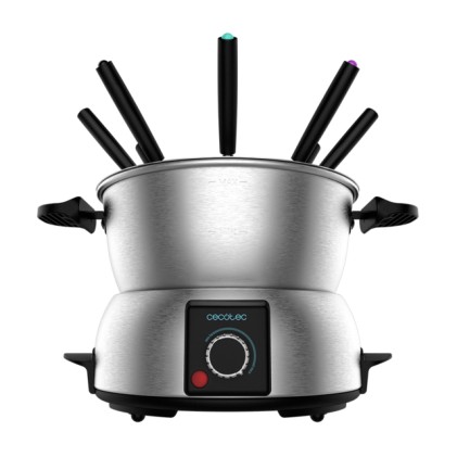 Set per fonduta elettrica Cecotec Fun Gourmet - Potenza 1000W - Acciaio inossidabile - Termostato regolabile - Coperchio anti-schizzo - Include 8 forchette - Lavabile in lavastoviglie