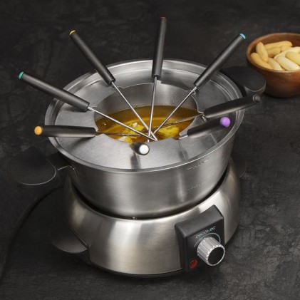 Set per fonduta elettrica Cecotec Fun Gourmet - Potenza 1000W - Acciaio inossidabile - Termostato regolabile - Coperchio anti-schizzo - Include 8 forchette - Lavabile in lavastoviglie