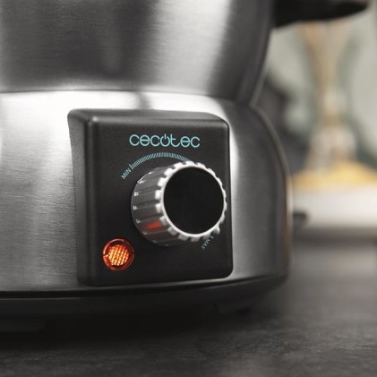 Set per fonduta elettrica Cecotec Fun Gourmet - Potenza 1000W - Acciaio inossidabile - Termostato regolabile - Coperchio anti-schizzo - Include 8 forchette - Lavabile in lavastoviglie