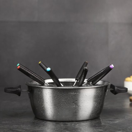 Set per fonduta elettrica Cecotec Fun Gourmet - Potenza 1000W - Acciaio inossidabile - Termostato regolabile - Coperchio anti-schizzo - Include 8 forchette - Lavabile in lavastoviglie