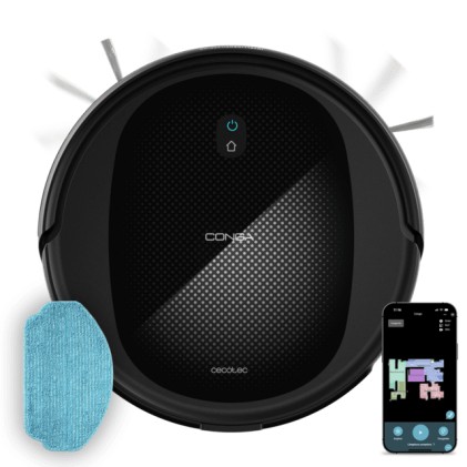 Robot aspirapolvere Cecotec Conga M20 4 in 1 - 7000 Pa - Navigazione giroscopica efficiente - Autonomia della batteria fino a 160 minuti - Spazzola multifunzione - Controllo tramite app - Regolazione intelligente dell'acqua - Nero