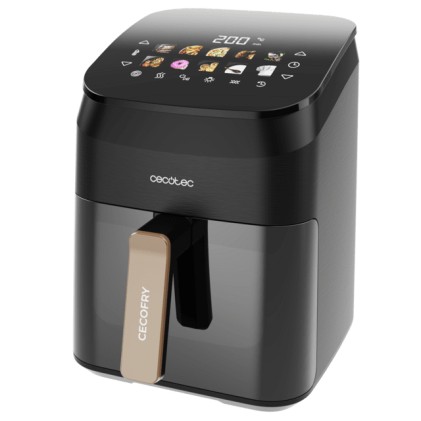 Cecotec Cecofry and Grill Smokin' 4500 Freidora sin Aceite 3 en 1 - 1900W - Ahumador Integrado - Coccion Rapida y Uniforme - Capacidad 4.5L - 10 Menus Automaticos - Control Visual - Color Negro