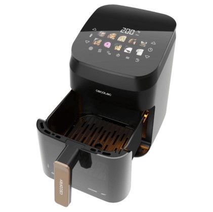 Cecotec Cecofry and Grill Smokin' 4500 Freidora sin Aceite 3 en 1 - 1900W - Ahumador Integrado - Coccion Rapida y Uniforme - Capacidad 4.5L - 10 Menus Automaticos - Control Visual - Color Negro