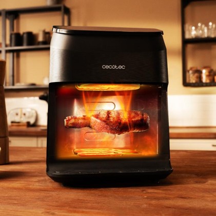 Cecotec Cecofry and Grill Smokin' 4500 Freidora sin Aceite 3 en 1 - 1900W - Ahumador Integrado - Coccion Rapida y Uniforme - Capacidad 4.5L - 10 Menus Automaticos - Control Visual - Color Negro