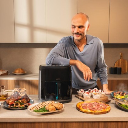 Cecotec Cecofry and Grill Smokin'Prime 6500 Freidora de Aire con Doble Resistencia - 2200W - Capacidad 6.5L - Temperatura Regulable - Grill - Ahumador - Ventana de Visualizacion - Color Negro