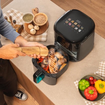 Cecotec Cecofry and Grill Smokin'Prime 6500 Freidora de Aire con Doble Resistencia - 2200W - Capacidad 6.5L - Temperatura Regulable - Grill - Ahumador - Ventana de Visualizacion - Color Negro