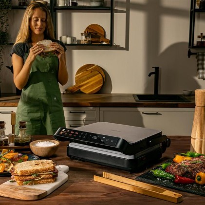 Cecotec Rock'nGrill 2000 PerfectCook Parrilla Electrica con Sonda de Temperatura Inteligente - 2000W - Placas Desmontables - Acabado en Acero Inoxidable - Bandeja Recogegrasas - 30x23cm - Color Negro