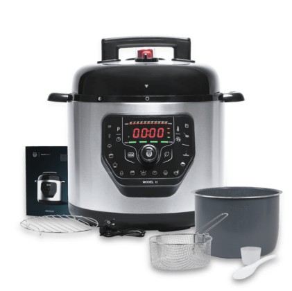 Pentola a pressione elettrica Cecotec GM H 6L - Programmabile - Pentola antiaderente - Multifunzionale - Include ricettario - Accessori inclusi - Modalit&agrave; preimpostate - Nero e argento