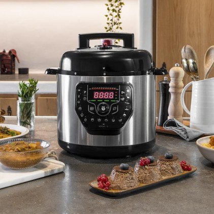 Pentola a pressione elettrica Cecotec GM H 6L - Programmabile - Pentola antiaderente - Multifunzionale - Include ricettario - Accessori inclusi - Modalit&agrave; preimpostate - Nero e argento