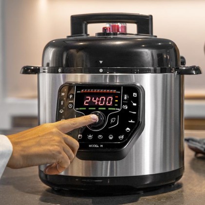 Pentola a pressione elettrica Cecotec GM H 6L - Programmabile - Pentola antiaderente - Multifunzionale - Include ricettario - Accessori inclusi - Modalit&agrave; preimpostate - Nero e argento
