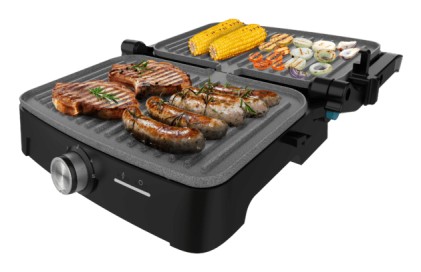 Cecotec Rock'nGrill 1500 Full Open Parrilla Electrica - 1500W - Temperatura Regulable - Antiadherente - Apertura 180Вє - Bandeja Recogegrasas - Superficie Cocinado 281x173mm - Color Acero