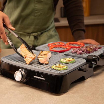 Cecotec Rock'nGrill 1500 Full Open Parrilla Electrica - 1500W - Temperatura Regulable - Antiadherente - Apertura 180Вє - Bandeja Recogegrasas - Superficie Cocinado 281x173mm - Color Acero