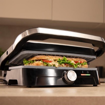 Cecotec Rock'nGrill 1500 Full Open Parrilla Electrica - 1500W - Temperatura Regulable - Antiadherente - Apertura 180Вє - Bandeja Recogegrasas - Superficie Cocinado 281x173mm - Color Acero