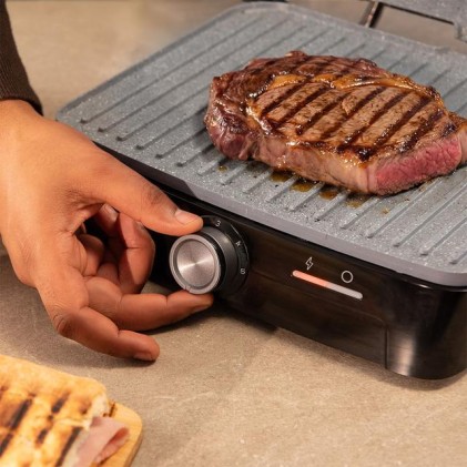 Cecotec Rock'nGrill 1500 Full Open Parrilla Electrica - 1500W - Temperatura Regulable - Antiadherente - Apertura 180Вє - Bandeja Recogegrasas - Superficie Cocinado 281x173mm - Color Acero
