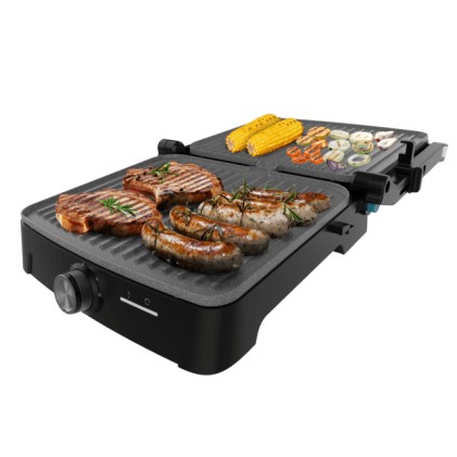 Cecotec Rock'nGrill 2000 Full Open Parrilla Electrica - 2000W - Antiadherente - Temperatura Regulable - Apertura 180Вє - Bandeja Recogegrasas - Superficie Cocinado 279x229mm - Color Gris