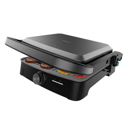 Cecotec Rock'nGrill 2000 Full Open Parrilla Electrica - 2000W - Antiadherente - Temperatura Regulable - Apertura 180Вє - Bandeja Recogegrasas - Superficie Cocinado 279x229mm - Color Gris