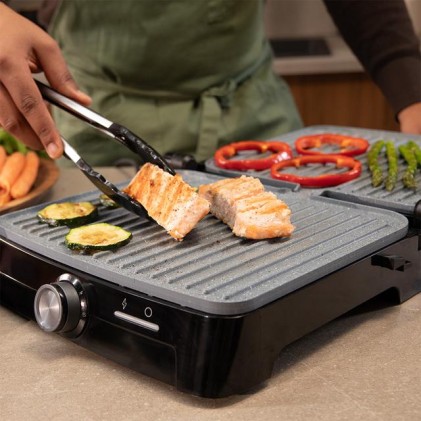 Cecotec Rock'nGrill 2000 Full Open Parrilla Electrica - 2000W - Antiadherente - Temperatura Regulable - Apertura 180Вє - Bandeja Recogegrasas - Superficie Cocinado 279x229mm - Color Gris