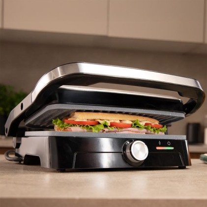 Cecotec Rock'nGrill 2000 Full Open Parrilla Electrica - 2000W - Antiadherente - Temperatura Regulable - Apertura 180Вє - Bandeja Recogegrasas - Superficie Cocinado 279x229mm - Color Gris