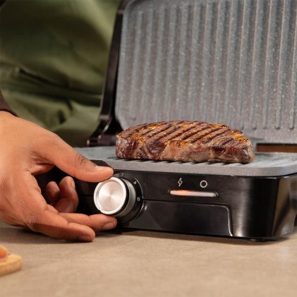 Cecotec Rock'nGrill 2000 Full Open Parrilla Electrica - 2000W - Antiadherente - Temperatura Regulable - Apertura 180Вє - Bandeja Recogegrasas - Superficie Cocinado 279x229mm - Color Gris