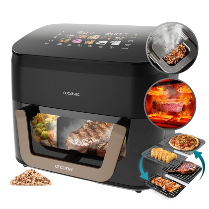 Cecotec Cecofry and Grill Smokin' 11000 Plus Freidora de Aire - 2900W - Capacidad 11L - Temperatura Regulable hasta 200ВєC - Ahumador Integrado - Ventana de Visualizacion - Color Negro