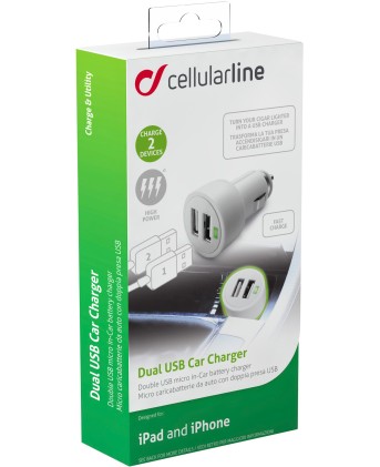 Caricabatterie Cellular Line Microcbrusbduaipad Dual Usb Car Charger