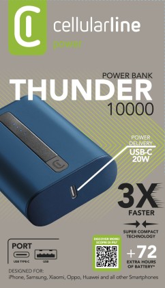 Power Bank Cellular Line Pbnewtank10000B Thunder 10000 Blu