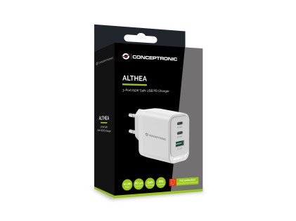 Alimentatore 65W Gan 3 Porte W 2*Usb C+1*Usb A Qc+Pd3.0