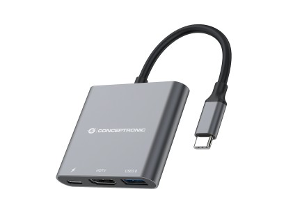 Conceptronic DONN01G replicatore di porte e docking station per laptop USB 3.2 Gen 1 (3.1 Gen 1) Type-C Nero, Grigio