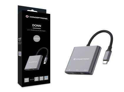 Conceptronic DONN01G replicatore di porte e docking station per laptop USB 3.2 Gen 1 (3.1 Gen 1) Type-C Nero, Grigio