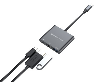 Conceptronic DONN01G replicatore di porte e docking station per laptop USB 3.2 Gen 1 (3.1 Gen 1) Type-C Nero, Grigio