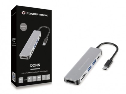 Conceptronic DONN02G hub di interfaccia USB 3.2 Gen 1 (3.1 Gen 1) Type-C 5000 Mbit/s Alluminio