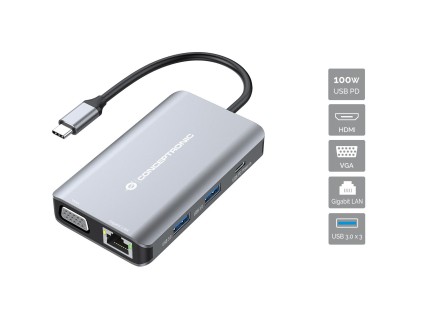 Docking Station Type C 7In1 1*Hdmi/1*Vga/3*Usb 3.0/1*Usb C Pd