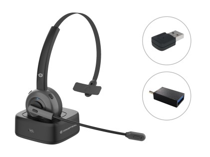Conceptronic POLONA03BDA cuffia e auricolare Cuffie A Padiglione Ufficio Bluetooth Base di ricarica Nero