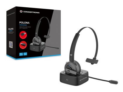 Conceptronic POLONA03BDA cuffia e auricolare Cuffie A Padiglione Ufficio Bluetooth Base di ricarica Nero