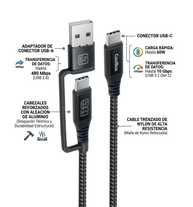 CoolBox COO-CAB-UAC-60W cavo USB USB 3.2 Gen 2 (3.1 Gen 2) 1,8 m USB A/USB C USB C