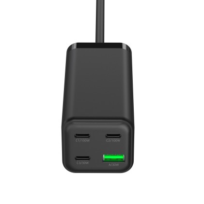 Caricabatterie CoolBox GAN 100W Chargemaster 4 PRO - 3xUSB-C - 1xUSB-A - Ricarica rapida 3.0 - Power Delivery - Cavo da 1,5 metri - Nero