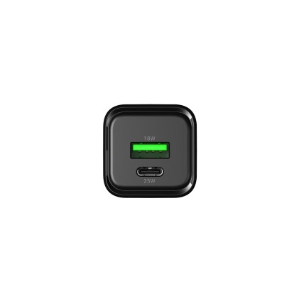 Caricabatterie CoolBox GAN da 25 W - 1 porta USB-C - 1 porta USB-A - Ricarica rapida 3.0 - Power Delivery - Colore nero