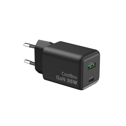 Caricabatterie CoolBox GAN da 35 W - 1 porta USB-C - 1 porta USB-A - Ricarica rapida 3.0 - Power Delivery - Colore nero