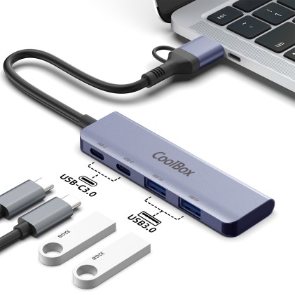 CoolBox HUB4 lite USB 3.2 Gen 1 (3.1 Gen 1) Type-A + Type-C 5000 Mbit/s Grigio
