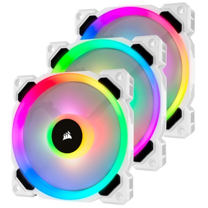 CORSAIR LL120 RGB White 120mm Dual Light Loop RGB LED PWM Fan 3 Pack with Lighting Node PRO
