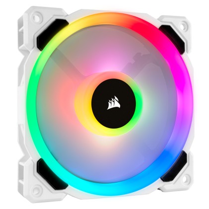 CORSAIR LL120 RGB White 120mm Dual Light Loop RGB LED PWM Fan 3 Pack with Lighting Node PRO