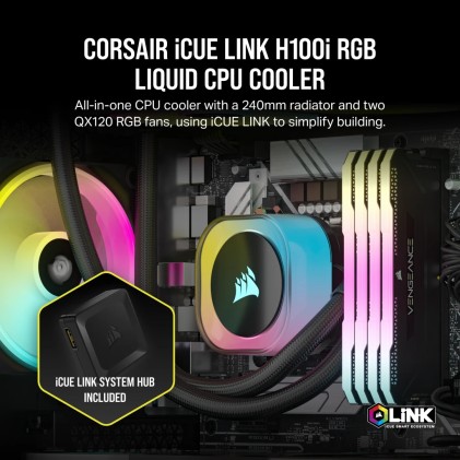 Corsair Dissipatore Icue Link H100I Rgb Aio, 240Mm Radiator, Liquid Cpu Cooler