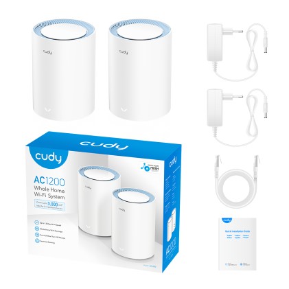 Cudy M1200 2-PACK sistema Wi-Fi Mesh Dual-band (2.4 GHz/5 GHz) Wi-Fi 5 (802.11ac) Bianco 1 Interno