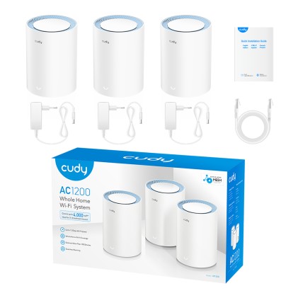 Cudy M1200 3-PACK sistema Wi-Fi Mesh Dual-band (2.4 GHz/5 GHz) Wi-Fi 5 (802.11ac) Bianco 1 Interno