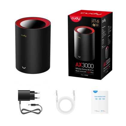 Cudy M3000 Dual-band (2.4 GHz/5 GHz) Wi-Fi 6 (802.11ax) Nero, Rosso 1 Interno