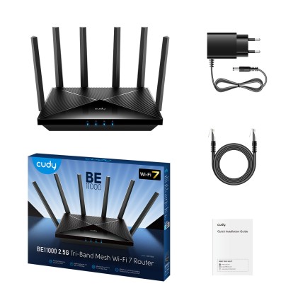 Cudy WR11000 router wireless 2.5 Gigabit Ethernet Tri-band (2,4 GHz/5 GHz/6 GHz) Nero
