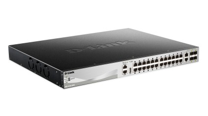 D-Link Switch 24 Porte Gigabit 10/100/1000Base-T Poe 370W, Managed,Layer 3 Stackable + 2 Porte 10Gbase-T, 4 Porte Sfp+